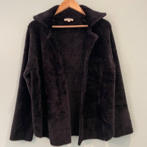 Max Studio Like New! Black Faux Fur Jacket 1‎ Snap Closure Size Small - Picture 1 of 8